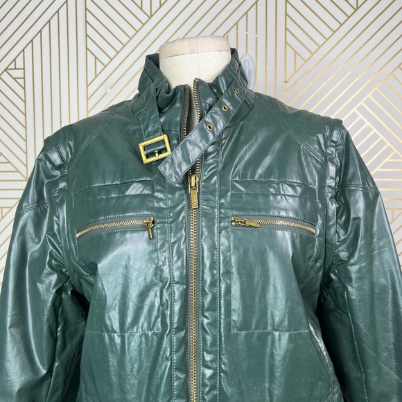 Tory Burch Green Patent Quilted Mid-Length Coat Jacket Size US 12 - Picture 2 of 12